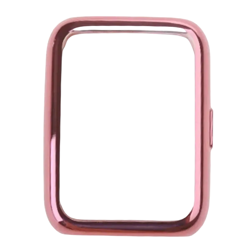 Rose gold metallic watch face frame with a rounded rectangular design for Huaweiwatch Fit2 pink silicone case