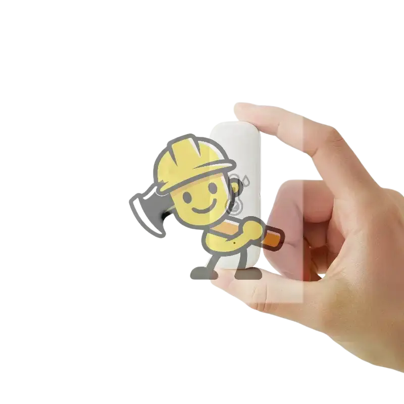 White cylindrical power adapter with cartoon construction worker sticker for humidity sensor smart temperature monitor