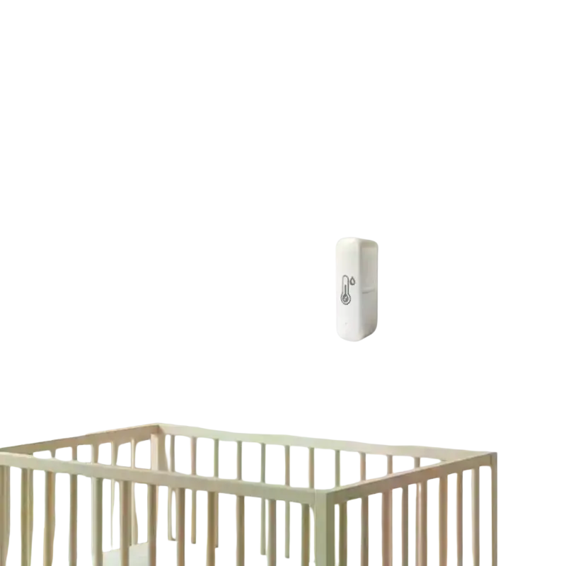 White wall-mounted humidity sensor smart temperature monitor with minimalist design and subtle temperature gauge icon