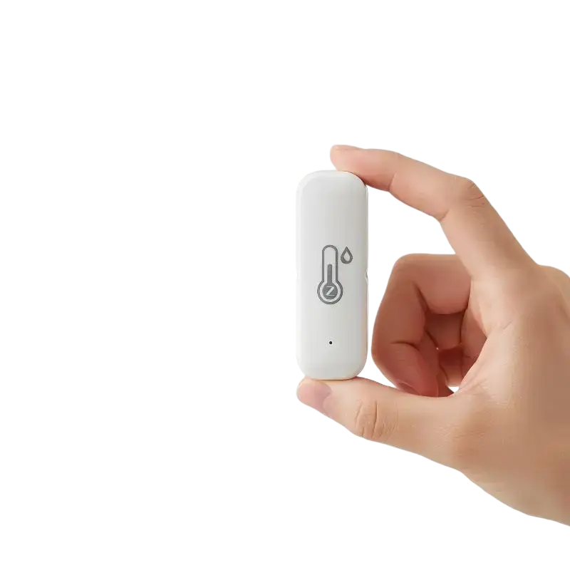 White rectangular humidity sensor smart temperature monitor with minimalist design and gray temperature icon