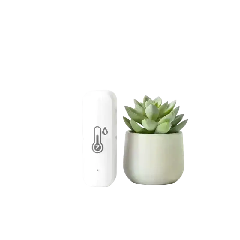 White cylindrical humidity sensor smart wireless temperature monitor with minimalist design and gray temperature icon