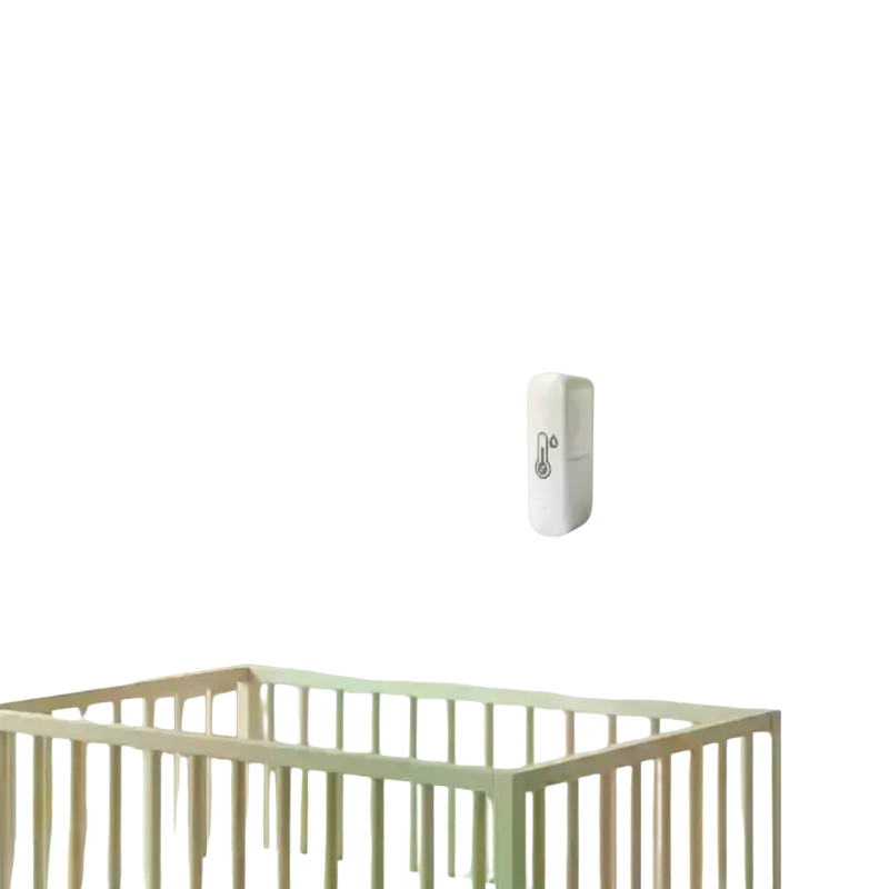 White rectangular wall-mounted humidity sensor smart wireless temperature monitor with minimalist design and temperature gauge icon