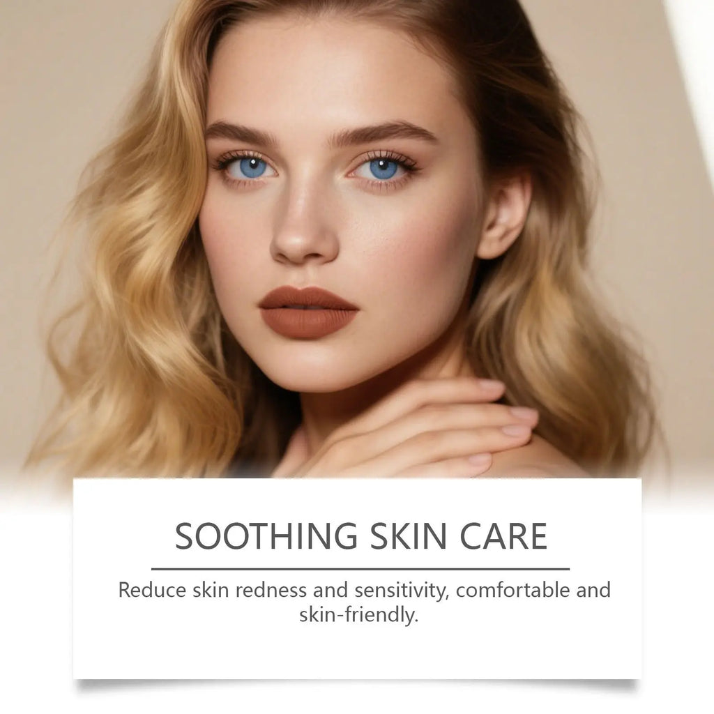 A woman with wavy blonde hair and blue eyes wearing matte brown lipstick using hydrating Bb cream perfect cover serum foundation