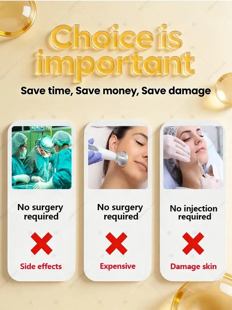 Promotional graphic for hydrating facial serum 30ml highlighting safe, affordable, non-surgical at-home skincare benefits
