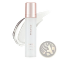 A sleek transparent hydrating pore correcting makeup primer bottle with a rose gold cap from phofay