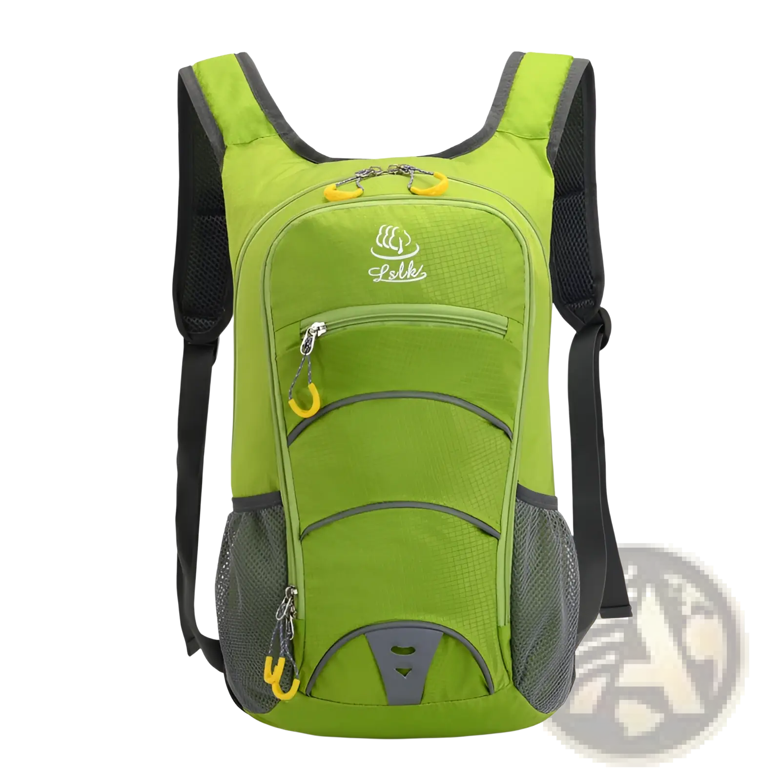 Vibrant lime green laski hydration backpack with black mesh pockets and shoulder straps for lightweight outdoor cycling