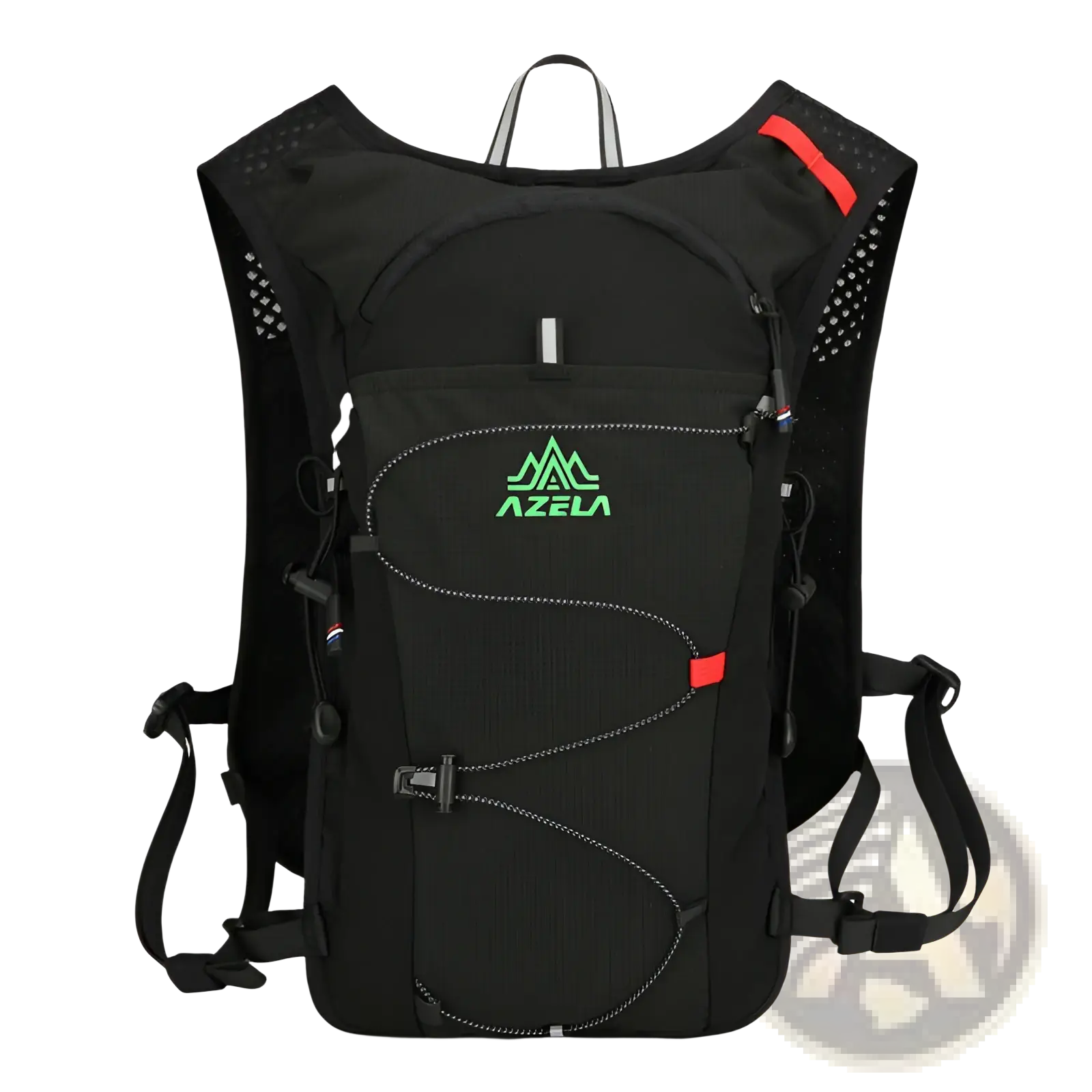 Black azela hydration backpack lightweight running vest 20l with neon green logo and red accent details