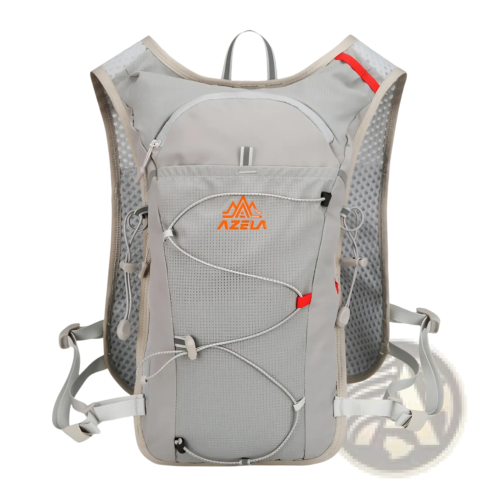 Gray azela hydration backpack lightweight running vest 20l with mesh side panels and orange logo accents