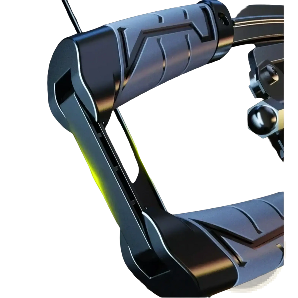 Black and silver metallic hydraulic arm exerciser handlebar with angular textured design for adjustable strength training