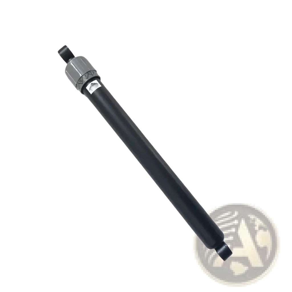 Black cylindrical hydraulic cylinder rowing machine resistance regulator with gray threaded top cap and black end caps