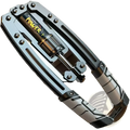 Silver and black hydraulic power twister chest and arm exerciser with yellow labeled cylindrical power cylinder