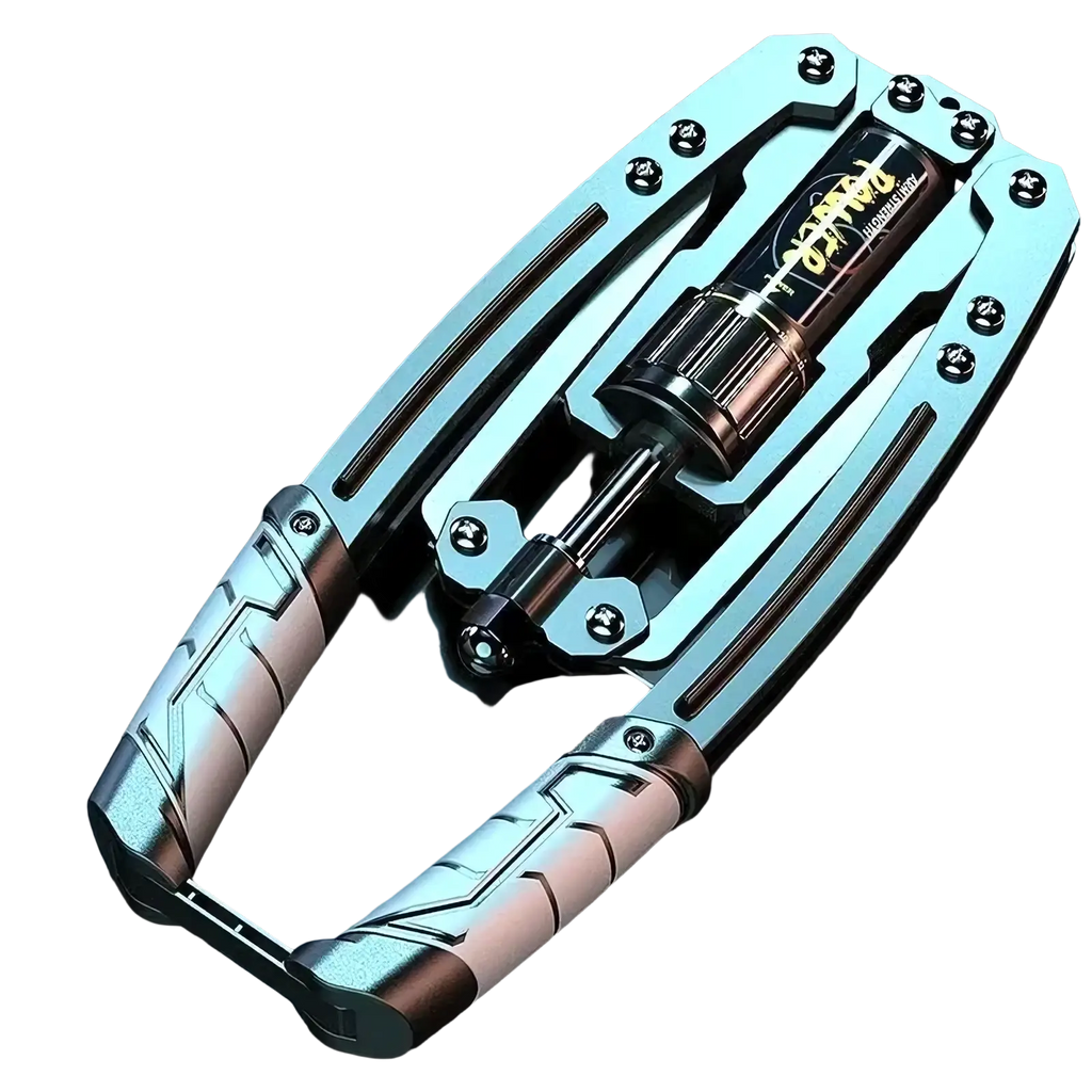 Silver and black hydraulic power twister chest and arm exerciser with textured grip handles for strength training