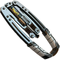 Silver and black hydraulic power twister chest and arm exerciser with yellow labeled cylindrical power cylinder
