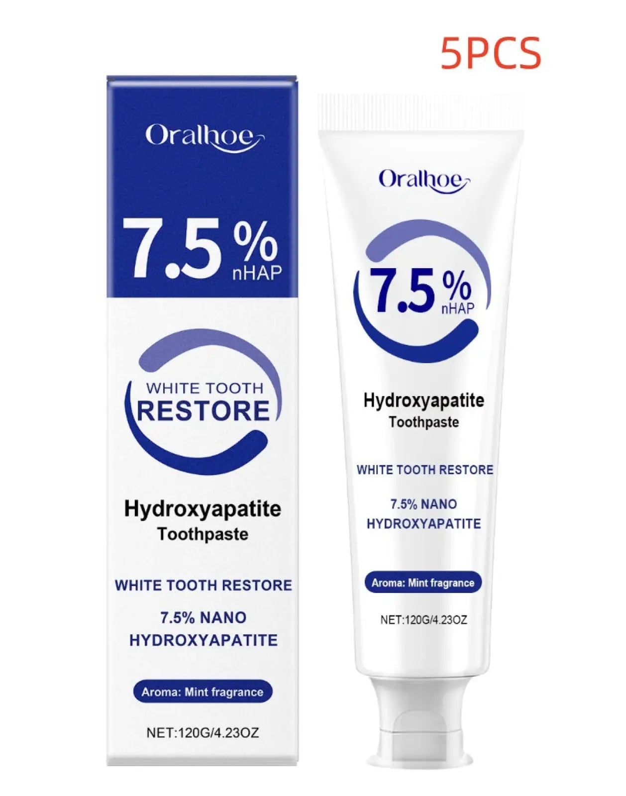 White tube of oral-b hydroxyapatite toothpaste with 7.5% nhap mint whitening formula 120g net weight