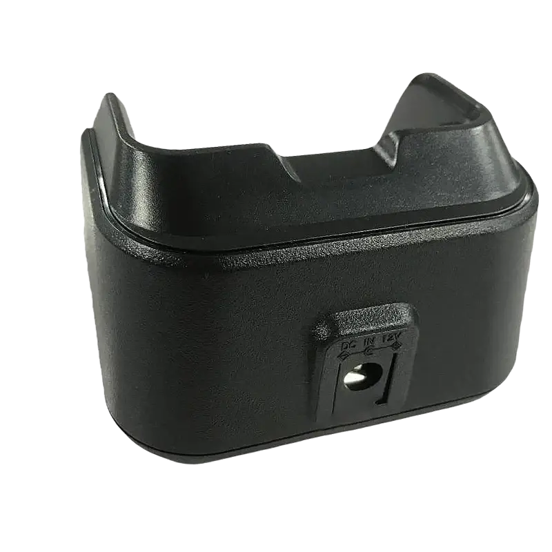Black plastic hytera bd610 bd500 desktop charger base with dc in 12v port and molded grip design