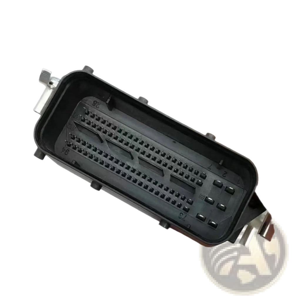 Black plastic automotive connector with multiple pins and metal tabs for hyundai ecu engine computer board 391312b440