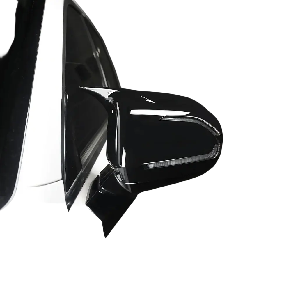 Black glossy Hyundai Palisade led mirror cover with integrated led light strip for 2020-2025 models back side view