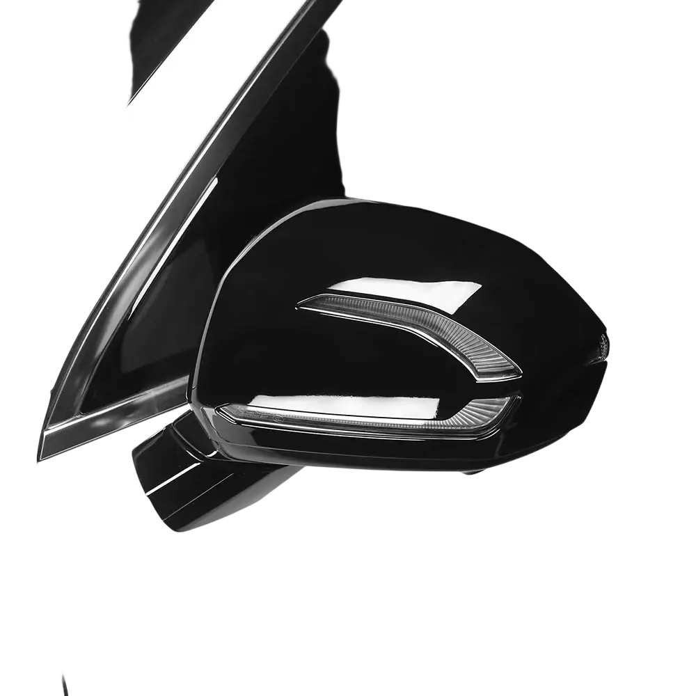 Black glossy Hyundai Palisade led mirror cover with integrated led lighting strip for 2020-2025 models back side view