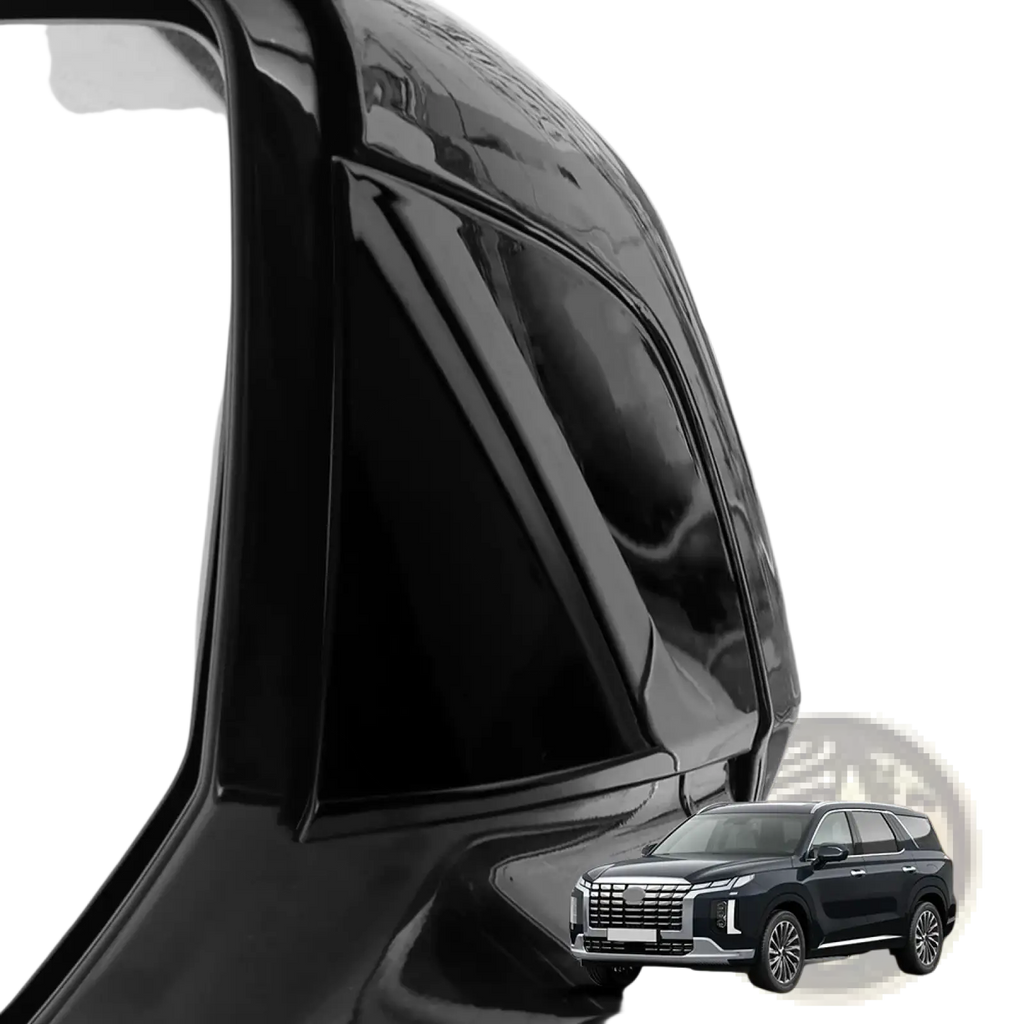 Black glossy Hyundai Palisade led mirror cover 2020-2025 showing reflective car side mirror housing back side