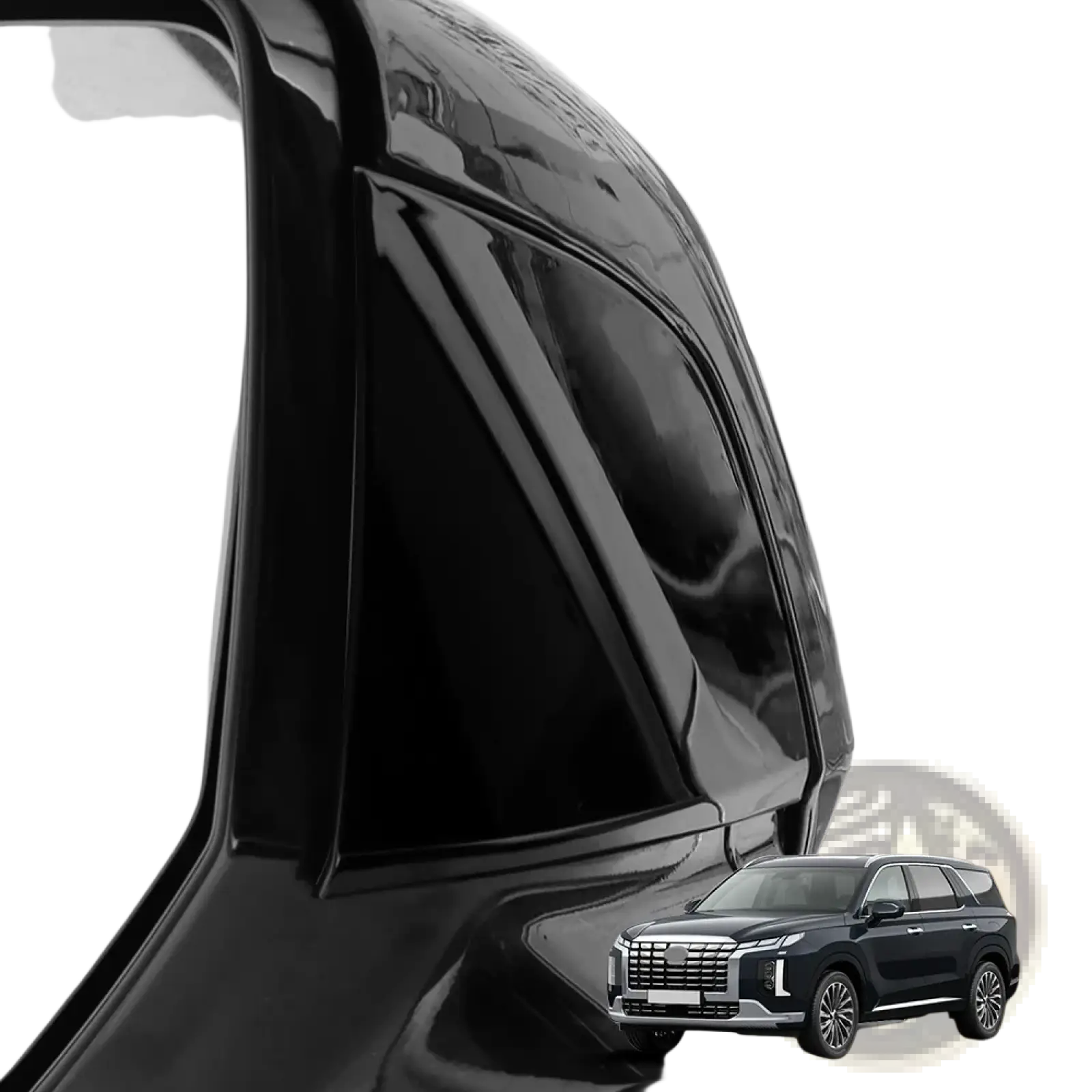 Black glossy Hyundai Palisade led mirror cover 2020-2025 showing reflective car side mirror housing back side