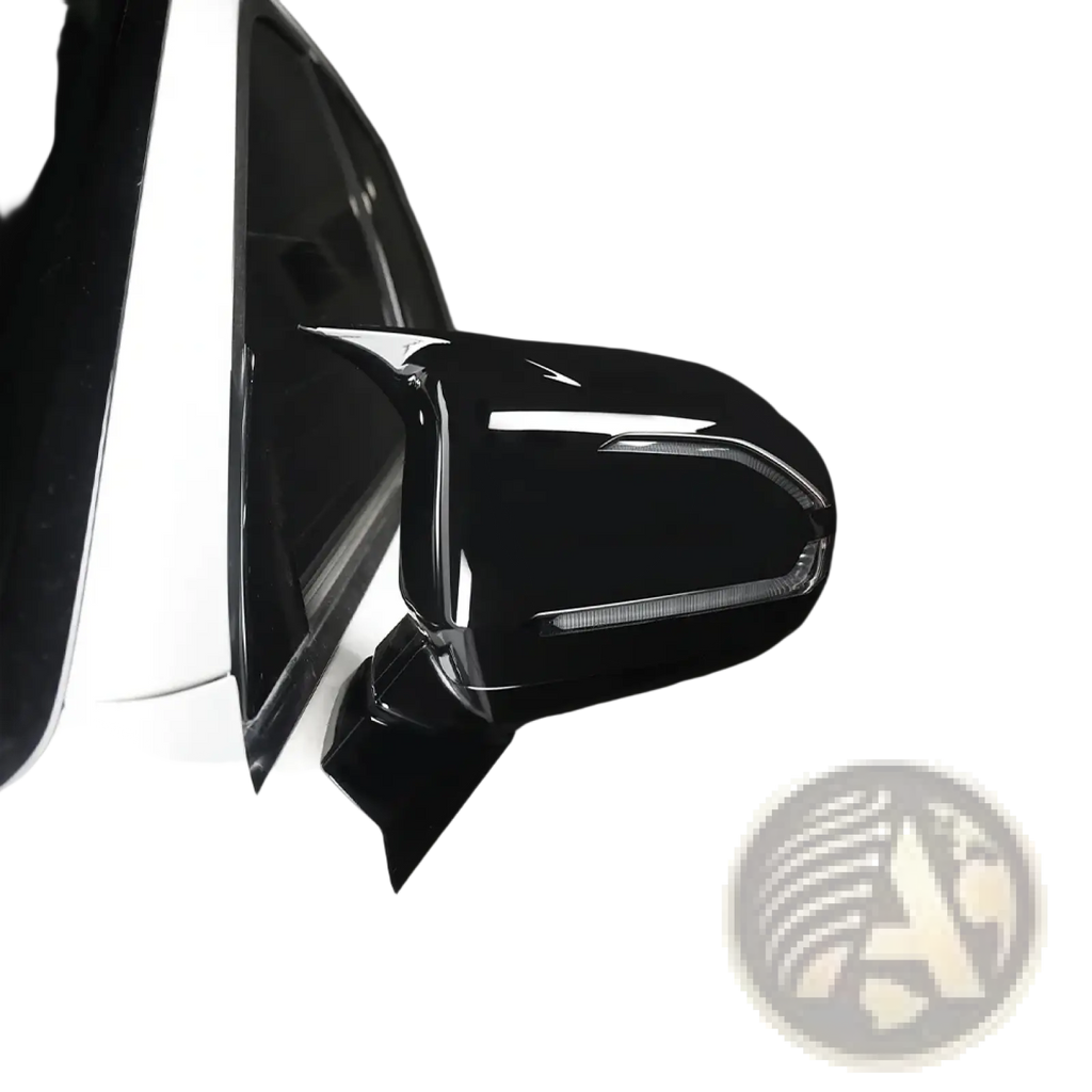 Black glossy Hyundai Palisade led mirror cover with integrated led light strip for 2020-2025 models back side view