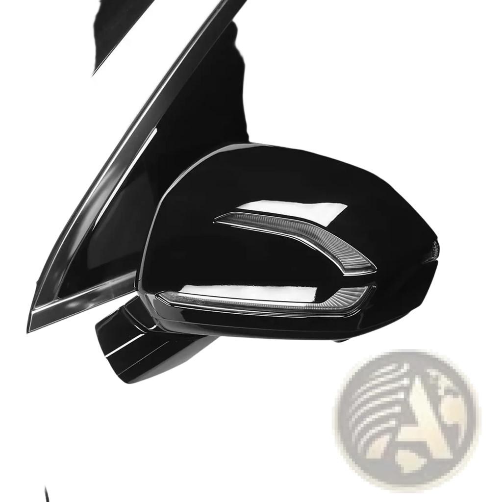 Black glossy Hyundai Palisade led mirror cover with integrated led lighting strip for 2020-2025 models back side view