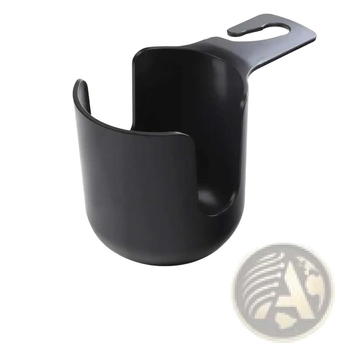 Black plastic car cup holder with curved open-top design and integrated hook for icar v23 center console organizer tray