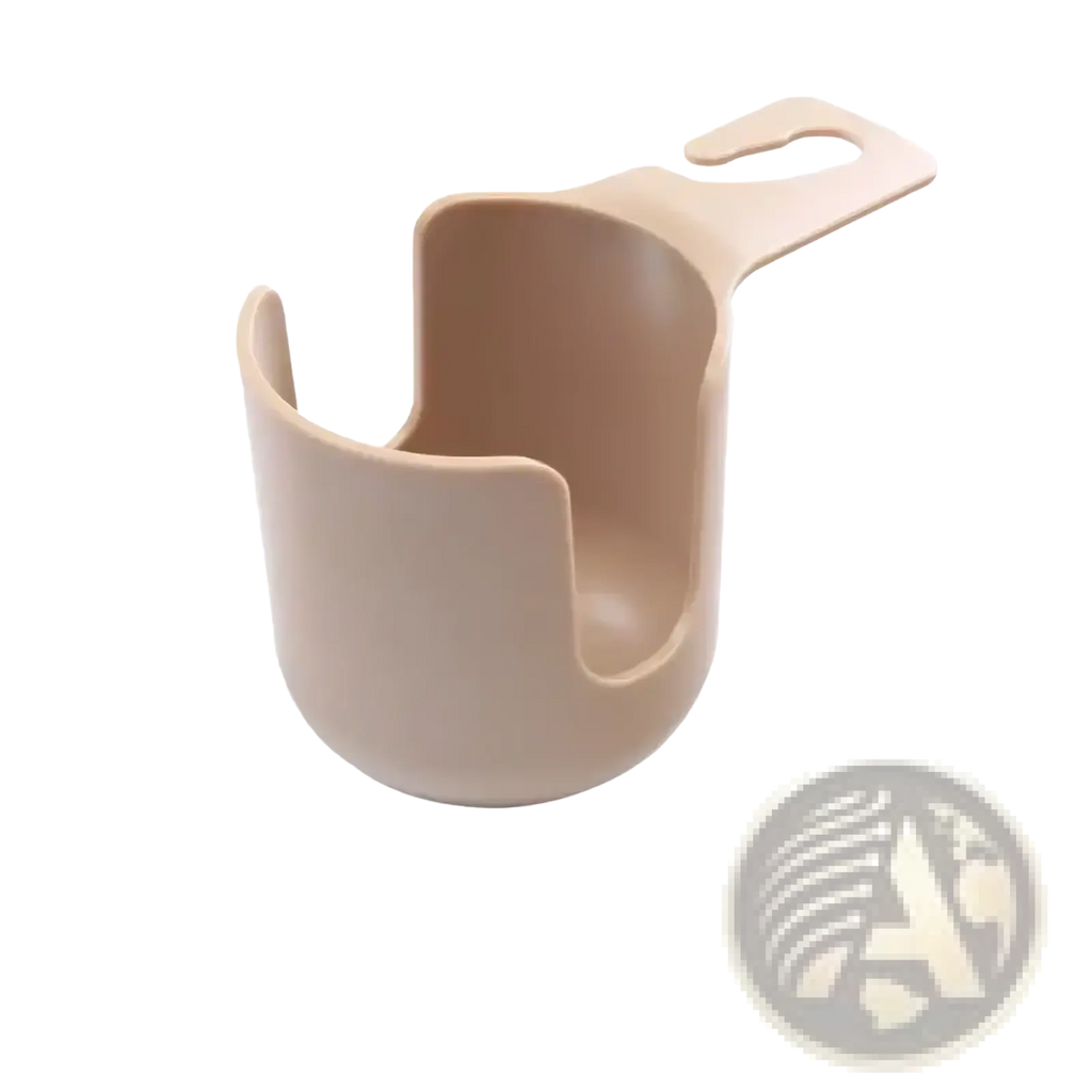 Beige plastic cup holder with curved open-top design and integrated handle for easy attachment in icar v23 center console organizer tray