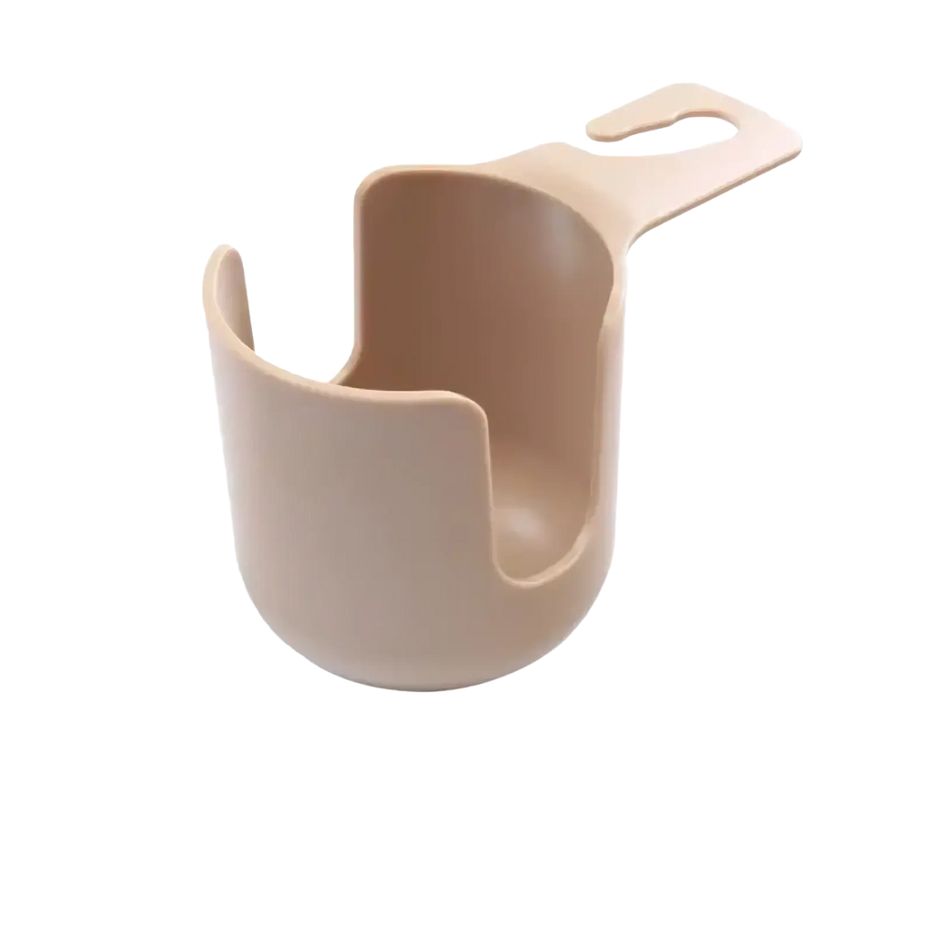 Beige plastic cup holder with curved open-top design and integrated handle for easy attachment in icar v23 center console organizer tray
