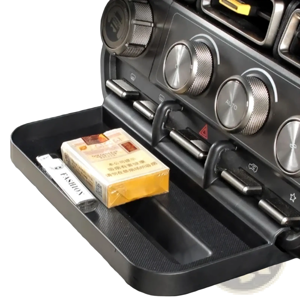 Icar V23 center console organizer tray black plastic with textured surface and integrated hooks for item storage