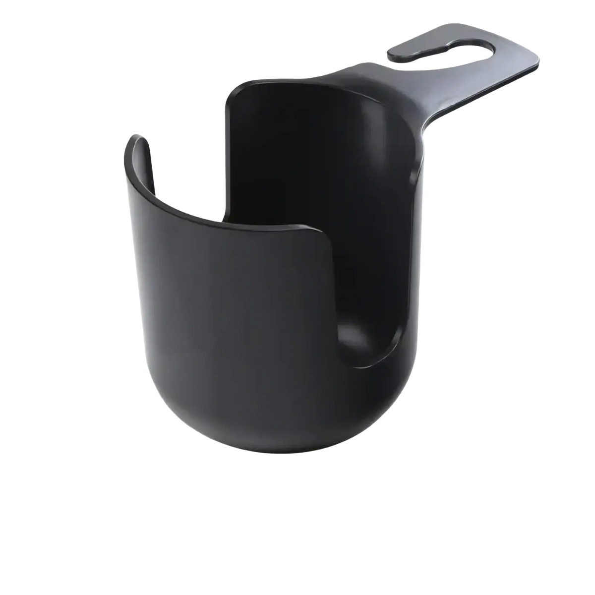 Black plastic car cup holder with curved open-top design and integrated hook for icar v23 center console organizer tray
