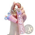 Pink silicone ice cream keychain with cute drink charm and pretty good text on pvc personalized hanger strap