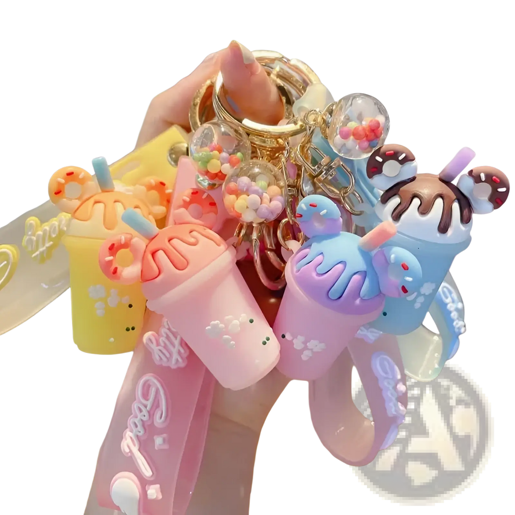 A collection of colorful silicone ice cream keychains with pastel hues and playful personalized pvc hangers