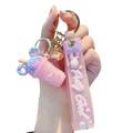 Pink silicone ice cream keychain with cute drink charm and pretty good text on pvc personalized hanger strap