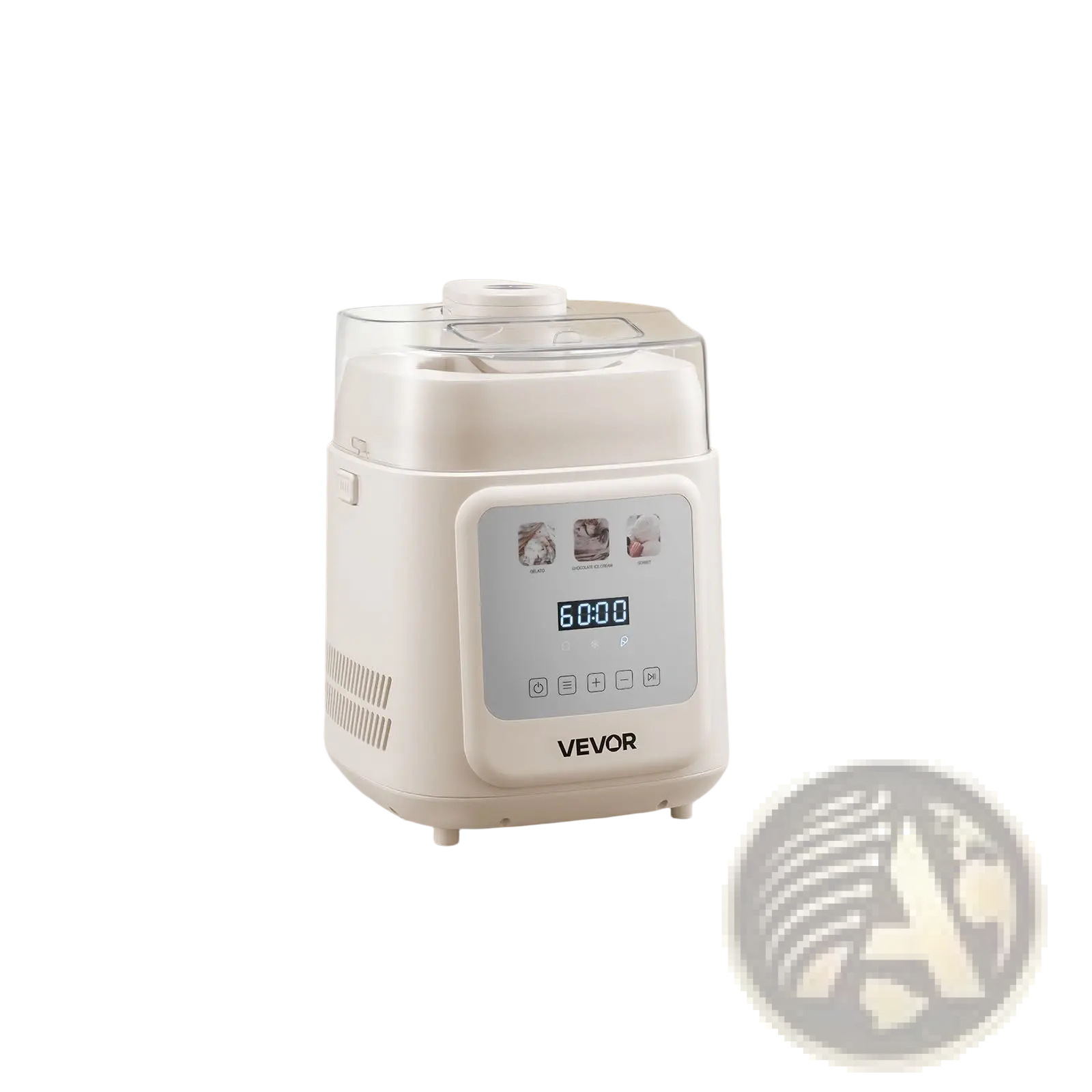 White vevor ice cream maker with compressor 1 quart capacity 4 in 1 design digital display and transparent lid