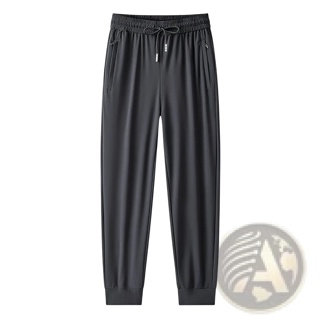 Black ice silk antibacterial casual sweatpants with elastic waistband drawstring and side pockets for comfort