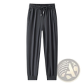 Black ice silk antibacterial casual sweatpants with elastic waistband drawstring and side pockets for comfort