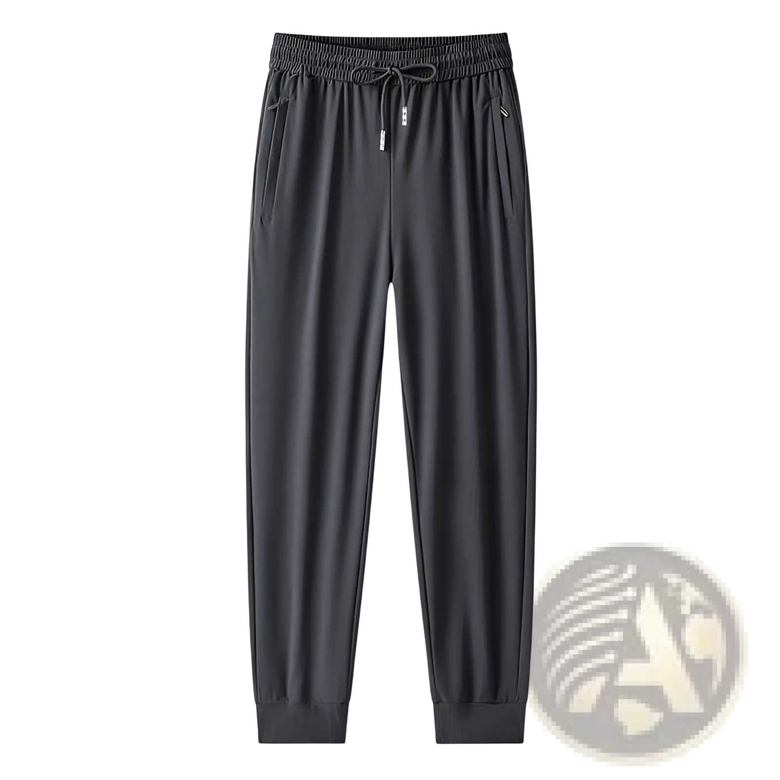 Black ice silk antibacterial casual sweatpants with elastic waistband drawstring and side pockets for comfort