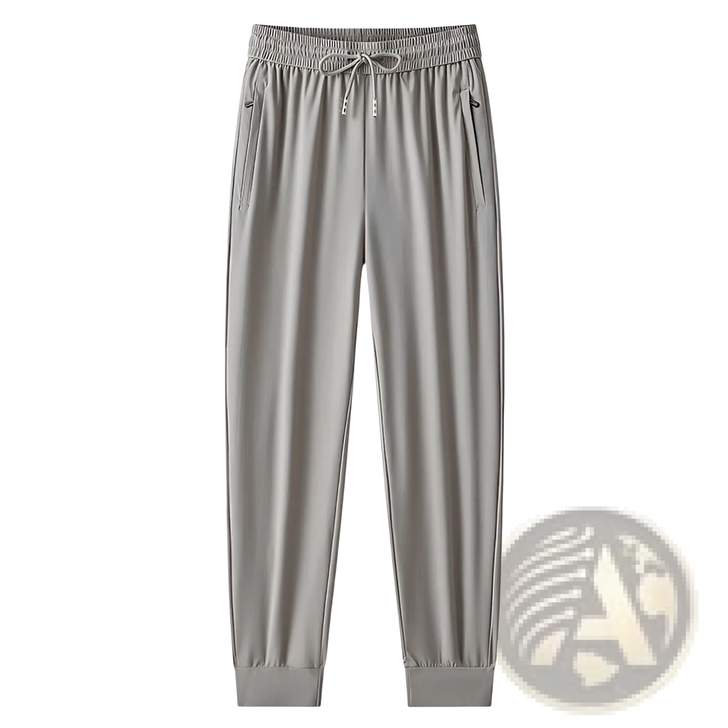 Gray ice silk antibacterial casual sweatpants with a drawstring waistband and side pockets for athletic use