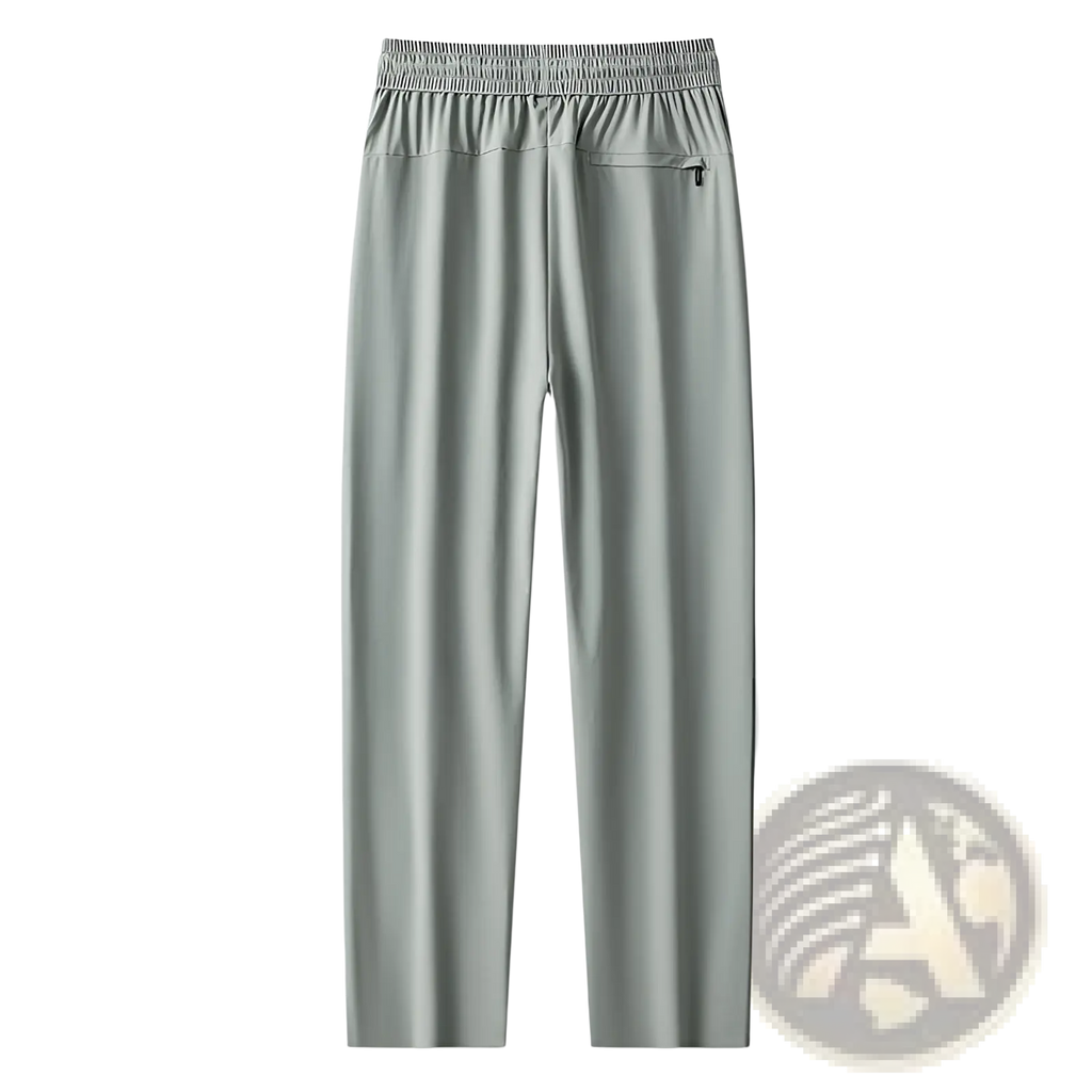 Light gray ice silk antibacterial casual sweatpants slim fit with elastic waistband and zippered back pocket shown from back