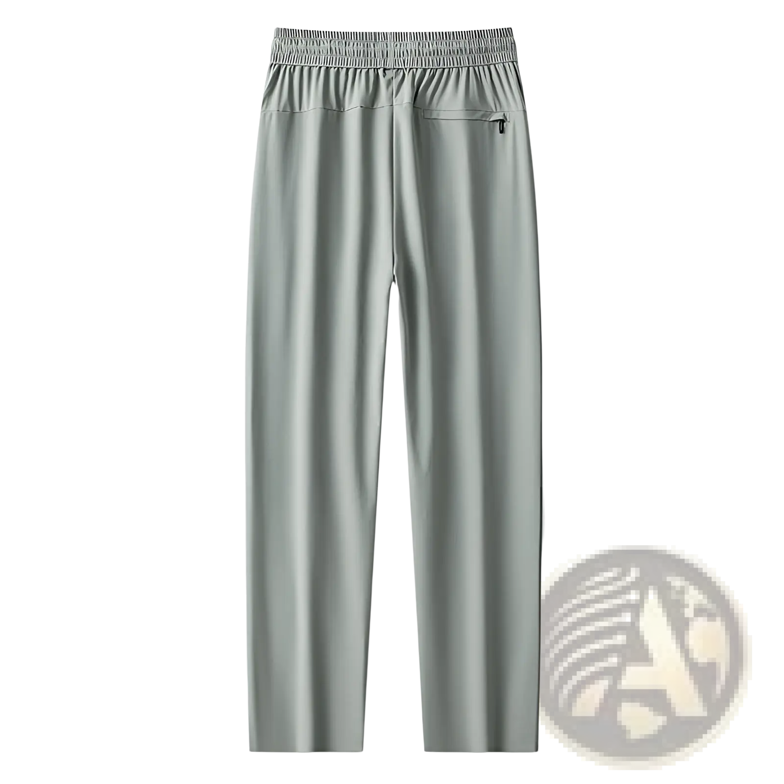 Light gray ice silk antibacterial casual sweatpants slim fit with elastic waistband and zippered back pocket shown from back