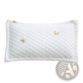 White quilted ice silk baby cooling pillowcase featuring embroidered soft beige teddy bear faces for newborns