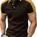 Black and gold contrast ice silk mens polo shirt with ink wash print and ribbed trim on sleeves