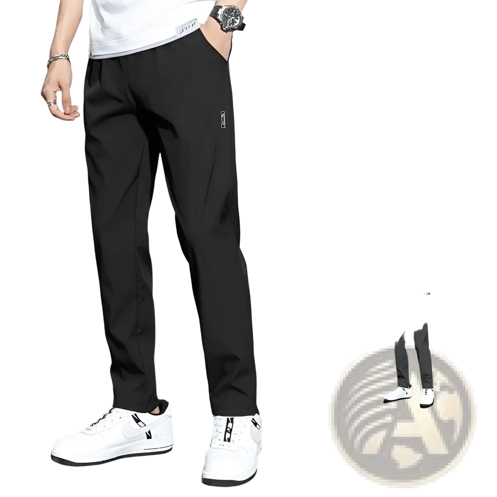 Black ice silk quick dry mens casual high-rise loose pants with anti-wrinkle and comfortable design