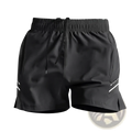 Black ice silk quick-drying straight-leg athletic shorts with reflective white stripes and drawstring waistband