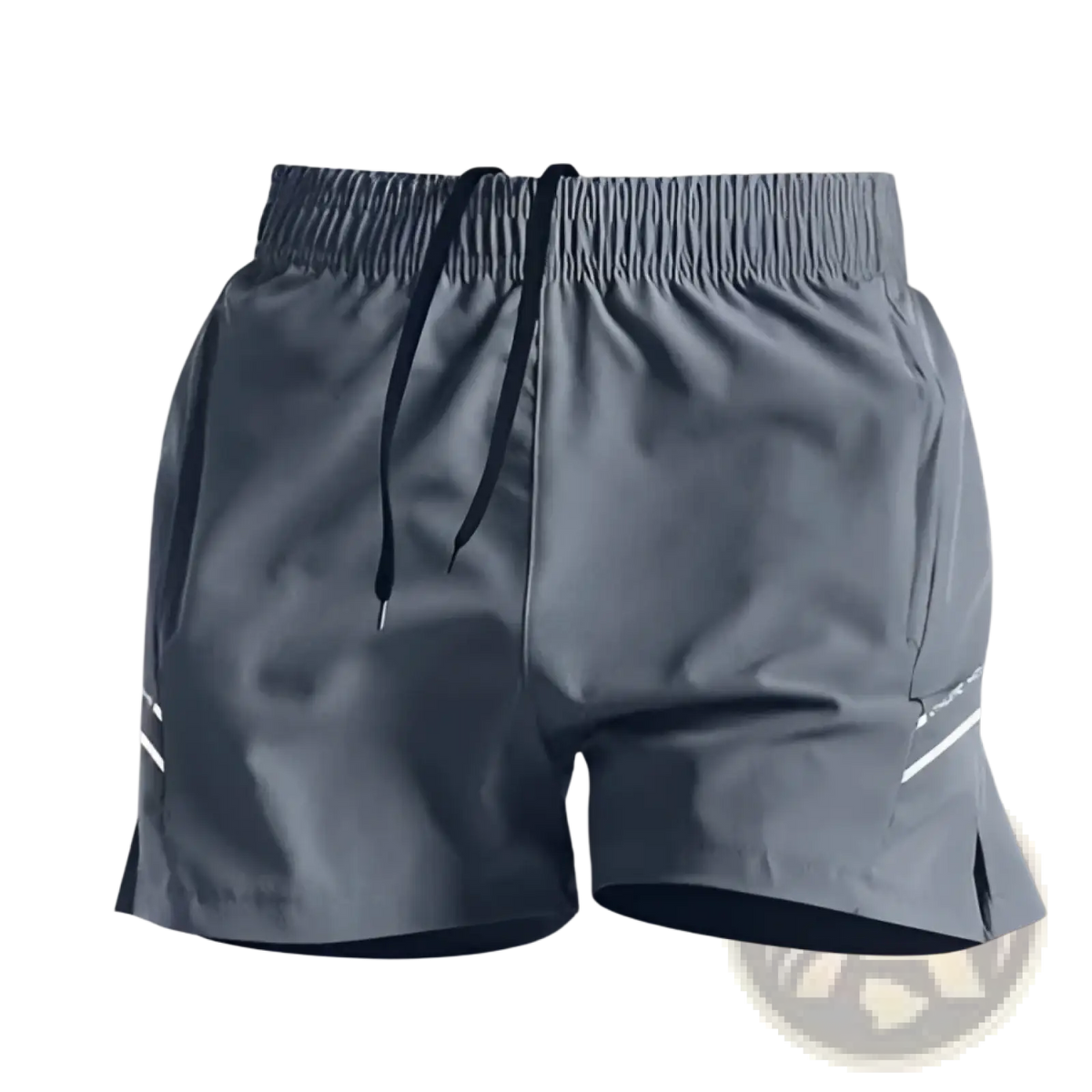 Gray ice silk quick-drying straight-leg athletic pants with black drawstrings and reflective white side stripes