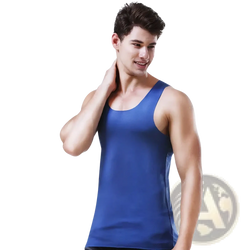A sleek royal blue ice silk seamless men fitness tank top with a smooth form-fitting sleeveless design
