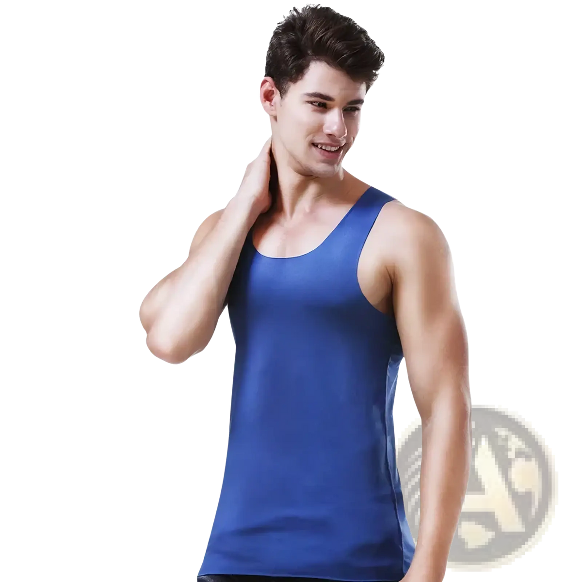 A sleek royal blue ice silk seamless men fitness tank top with a smooth form-fitting sleeveless design
