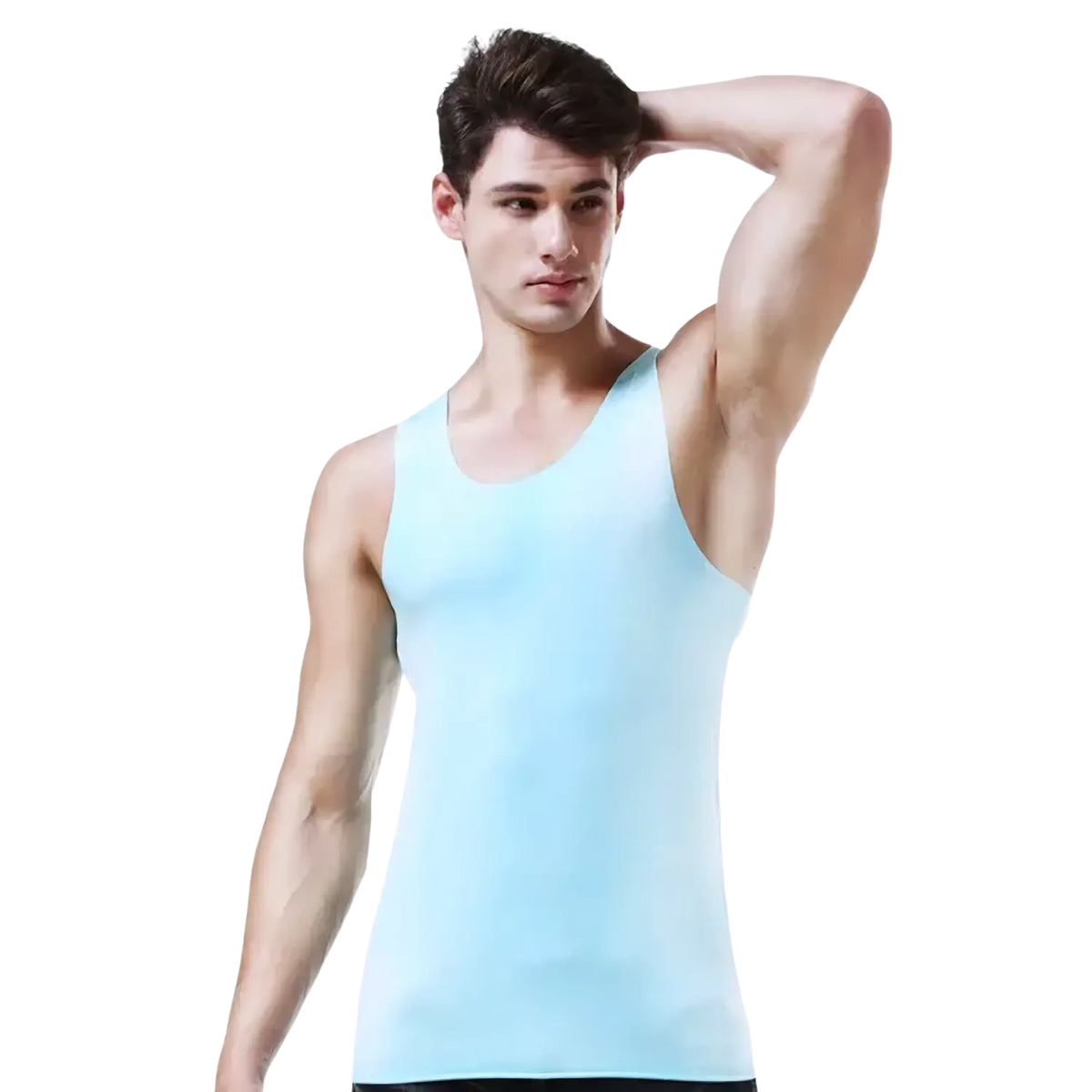 Light blue ice silk seamless men fitness tank top sleeveless for comfortable athletic wear