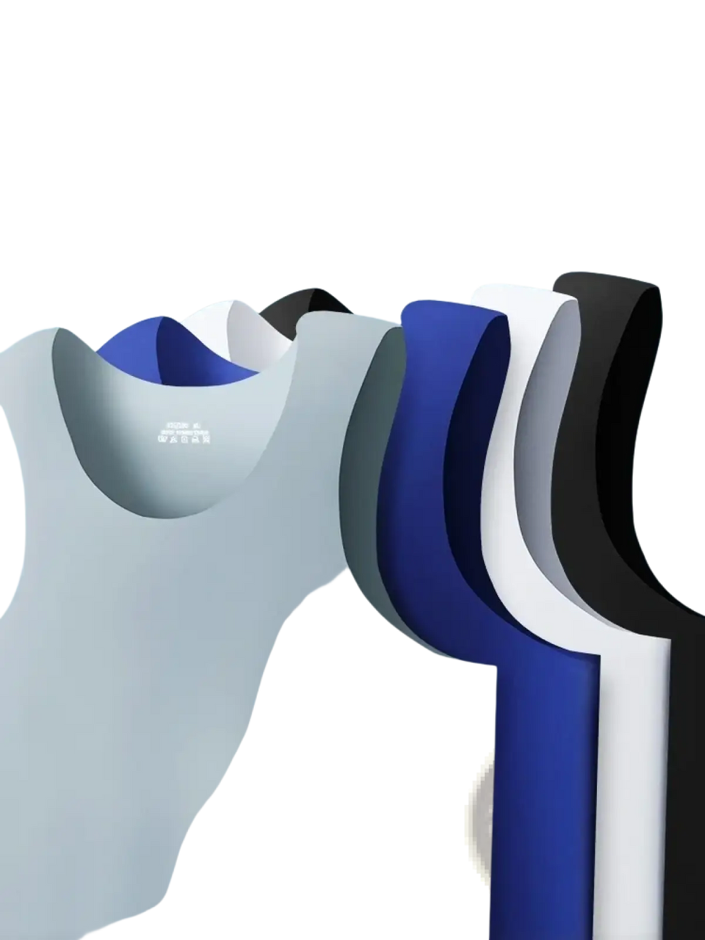 A sleek gray ice silk seamless men fitness tank top with subtle blue inner collar lining for activewear